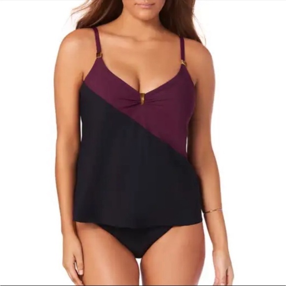Amoressa Phantom Lauren Tankini Top Plum Wine Purple Black Swim - Picture 2 of 8